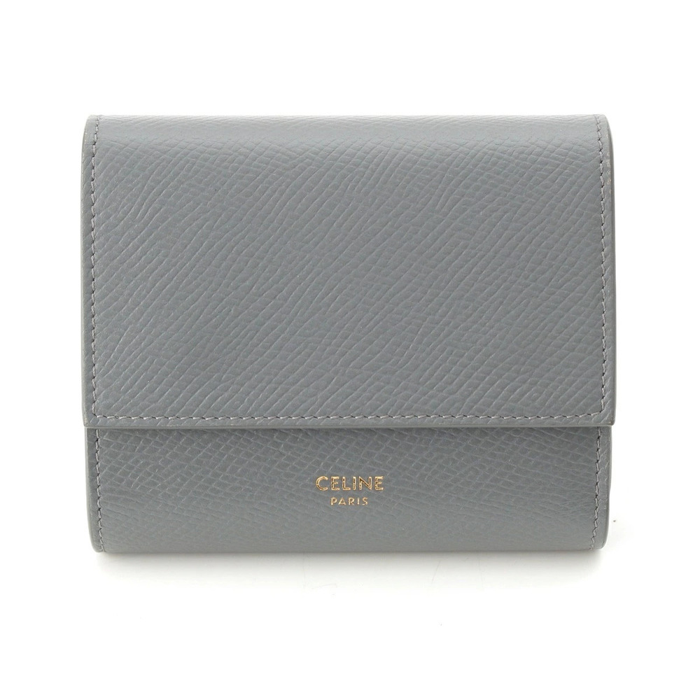 Celine Trifold Leather Compact Wallet Bi fold Gray